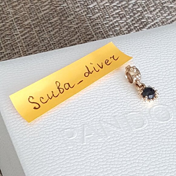 RARE Pandora 14K Gold Black Spinel Shining Star Sun Dangle Charm Retired Vintage - Picture 4 of 10